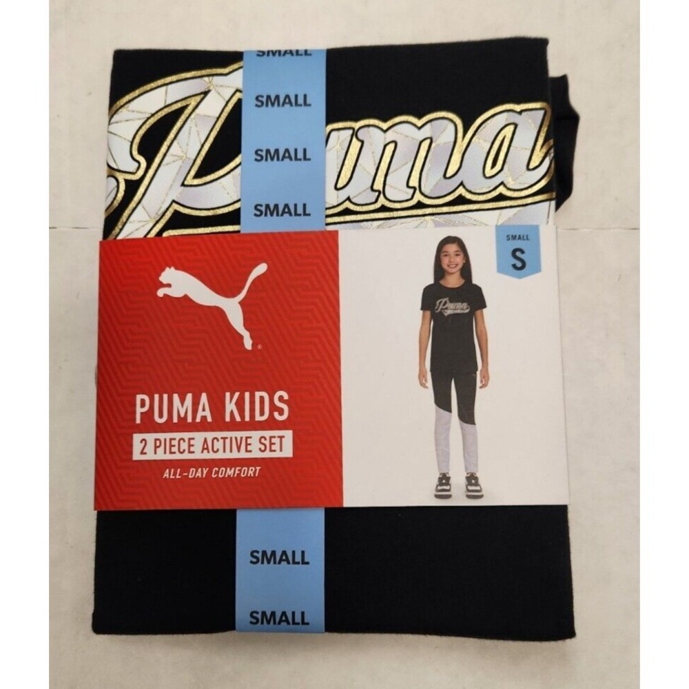 NWT Puma Girl's 2 Piece Short Sleeve Top and Legging Active Set‎ Black Large
